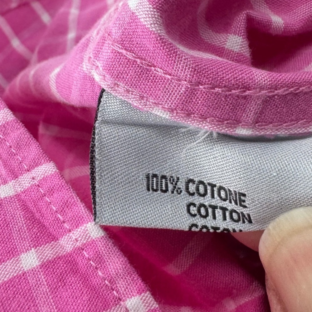 Coogi Luxe Mens Pink White Grid Button Down Shirt Floral Trim Large 16.5 17 - Picture 8 of 10